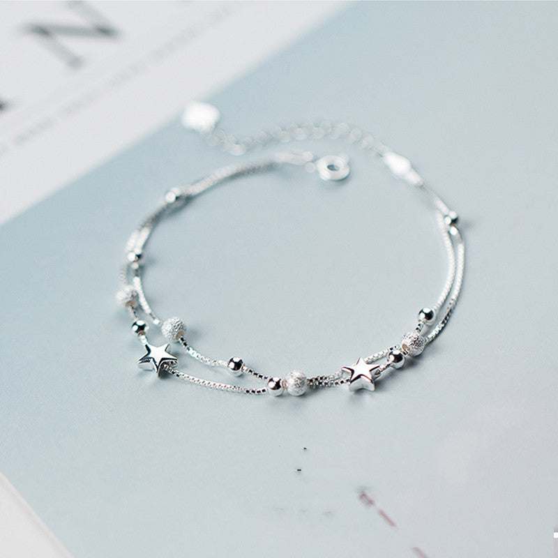 Delicate silver star and bead bracelet, elegant birthday gift for girls in luxury packaging