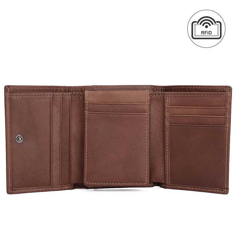 Men's RFID Anti-theft Swiping Multiple Card Slots Short Vintage Leather Wallet