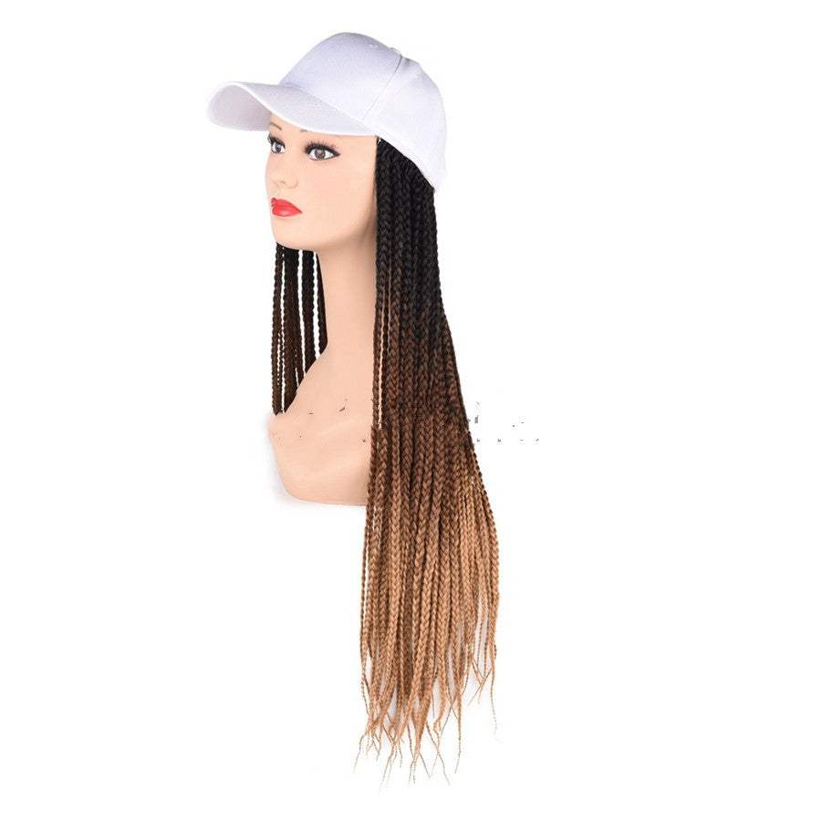 White cap with long ombre color braided hair rope attached mannequin head