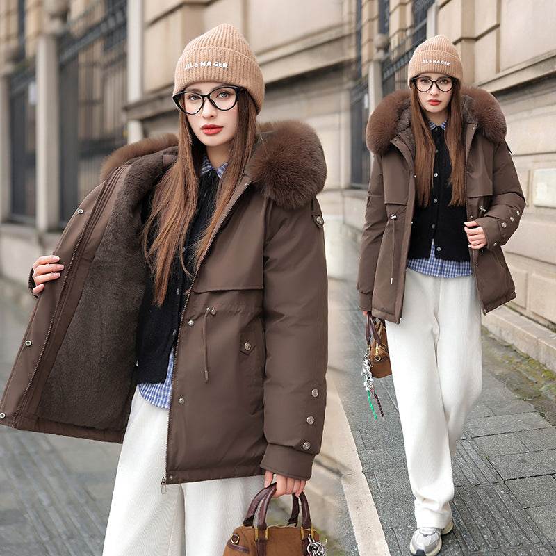 Fleece-lined Thickened Cotton Clothing Female Large Fur Collar Quilted Jacket