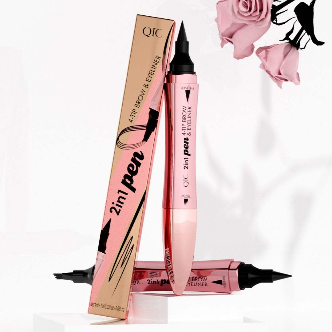 Double-headed 3D Micro-carved Liquid Four-fork Eyebrow Pencil Eyeliner 2-in-one Dual-purpose Eye
