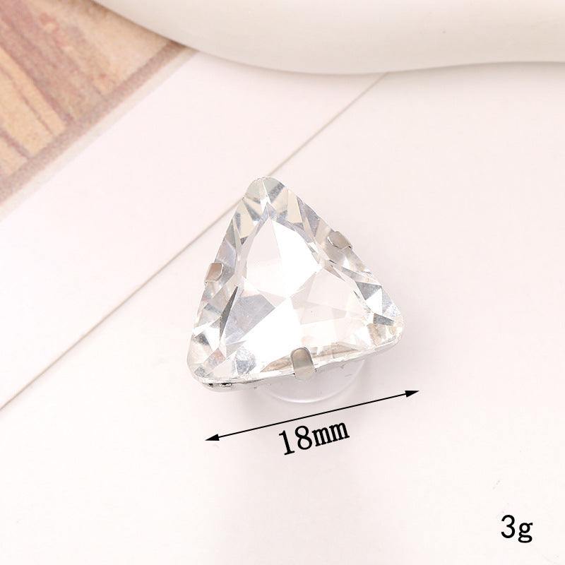 Triangular crystal shoe ornament measuring 18mm, perfect for enhancing footwear with stylish embellishments.