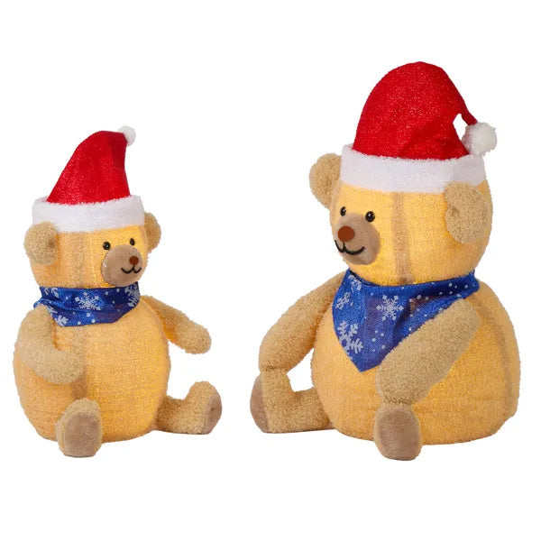 Set Of 2 Lighted Plush Bear Christmas Decorations, Pre-lit Pull Up Holiday Decor With 60 Warm White LED Lights For Xmas Outdoor Indoor Decor Lighted Holiday Displays