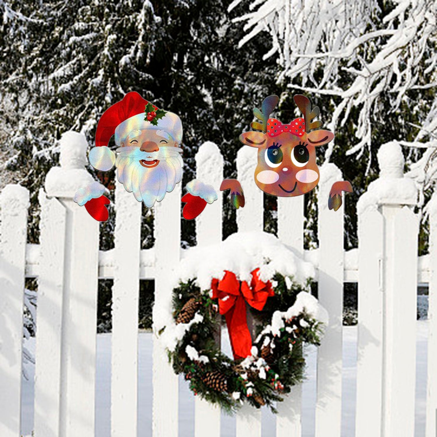 Christmas Fence Peeker Decoration Peeking Santa Claus Elk Garden Yard Decorations Fence Decorations With Sticker Xmas Outdoor Garden Fence Sign Ornament For Holiday Patio Home Decor