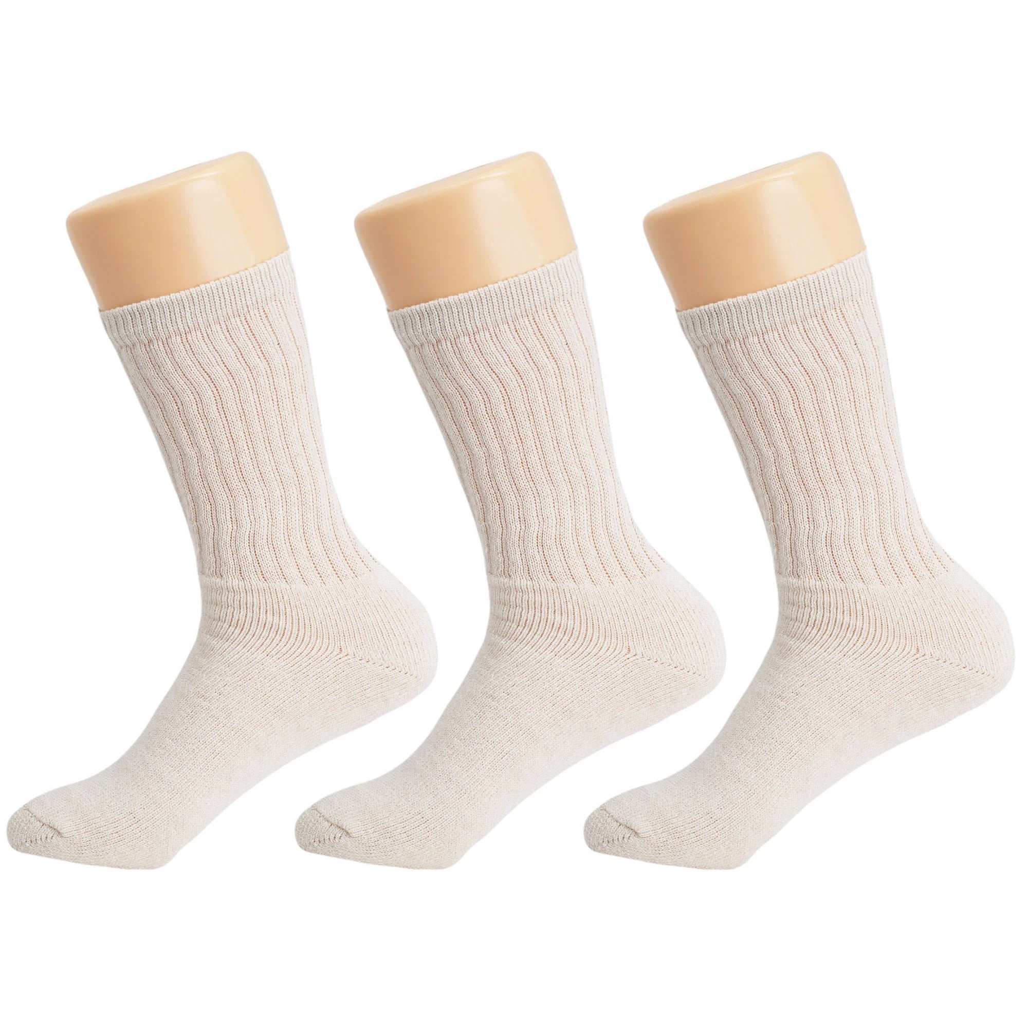 Ecru cotton crew socks for women, 3 pairs, soft and breathable, cushioned sole, ideal for shoe size 5-10.