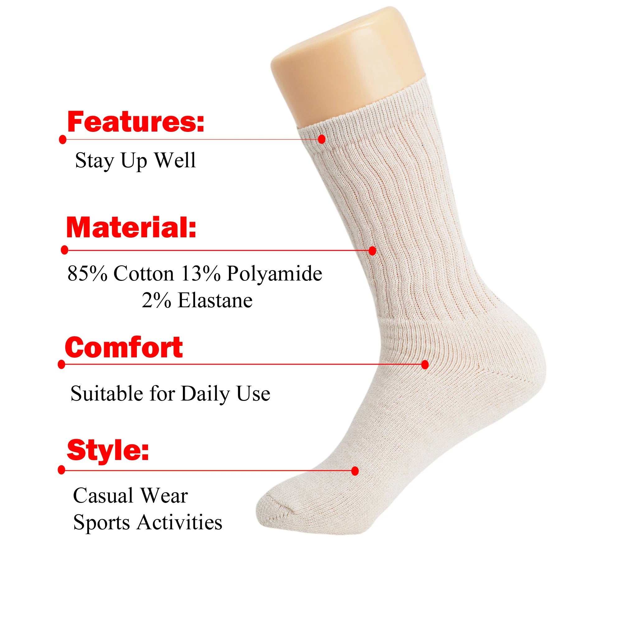 Ecru cotton crew sock showcasing features, material, comfort, and style for women, ideal for daily wear and sports.