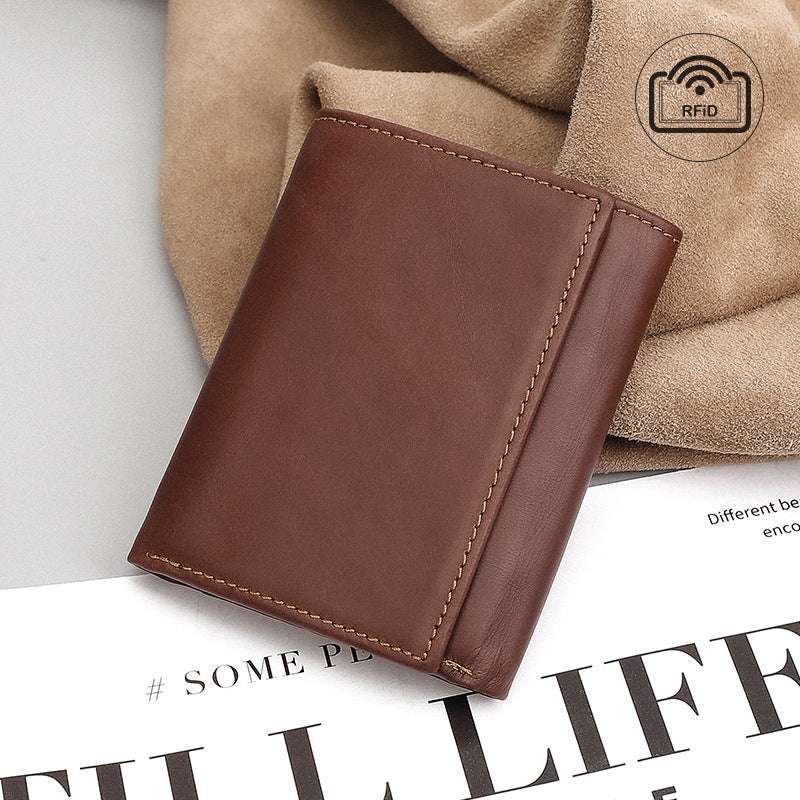 Men's RFID Anti-theft Swiping Multiple Card Slots Short Vintage Leather Wallet