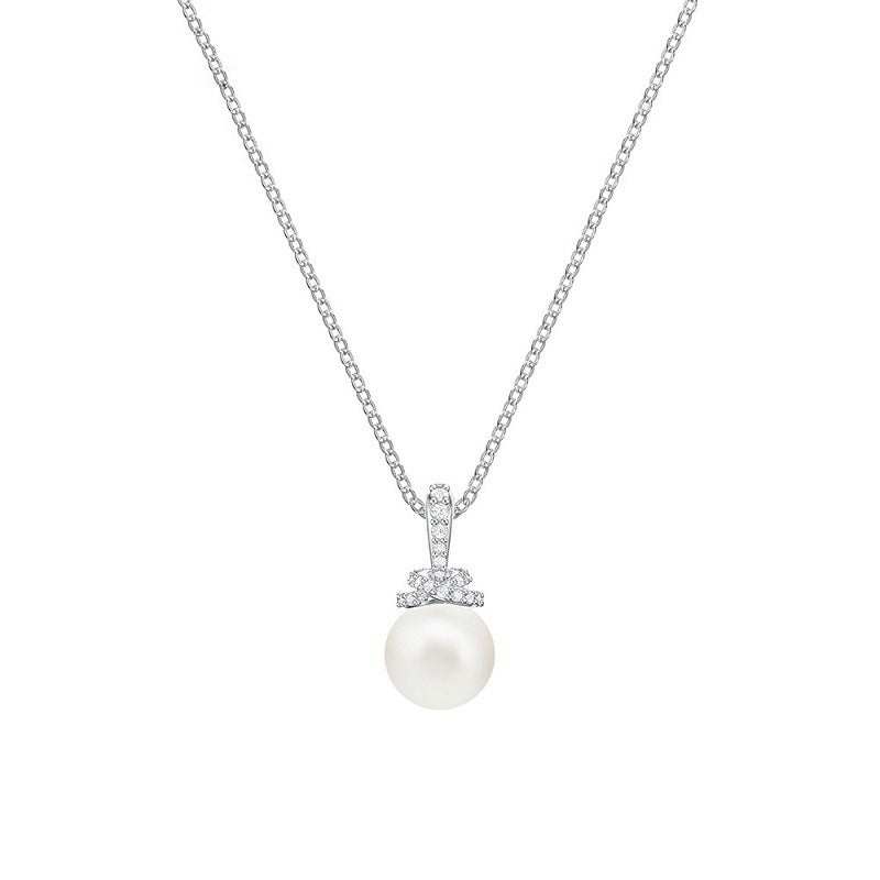 diamond-accented pearl pendant necklace with silver chain elegant jewelry