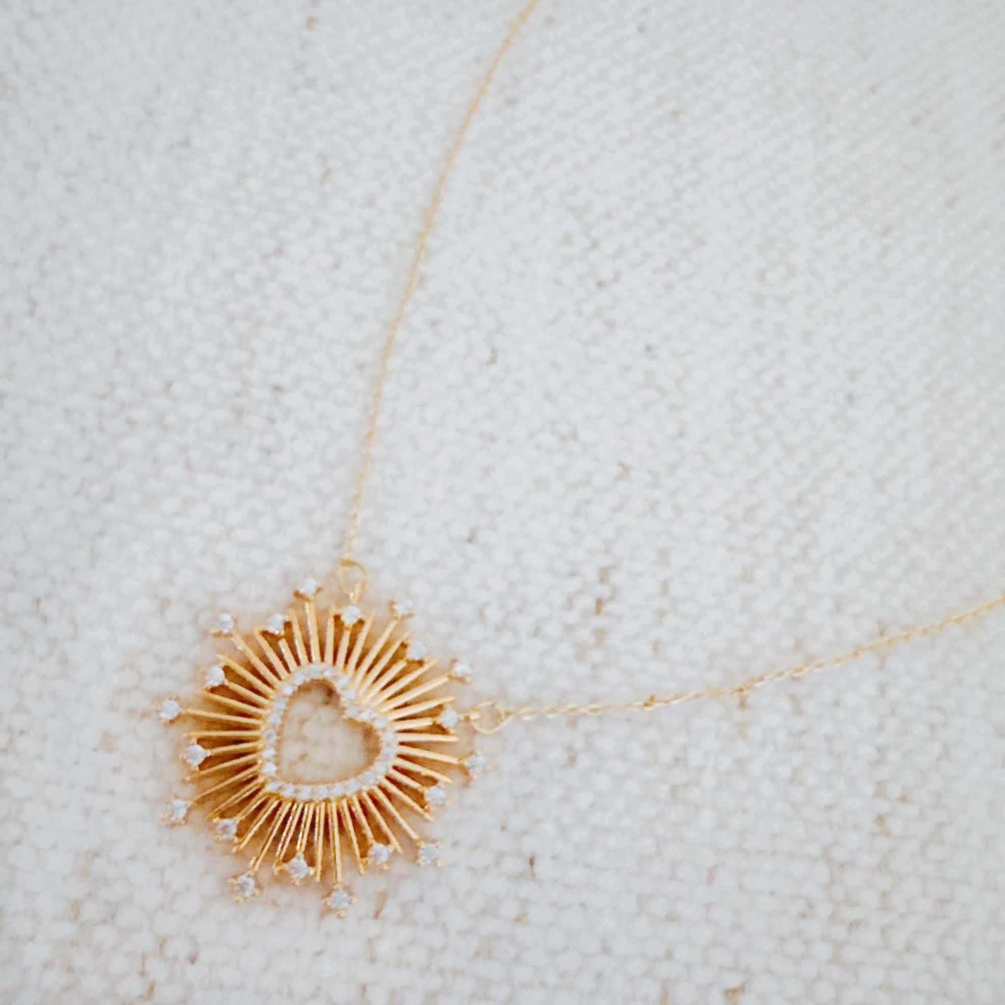 Elegant Heart of Shine Pendant Necklace featuring a chic heart design with gold plating and delicate embellishments.