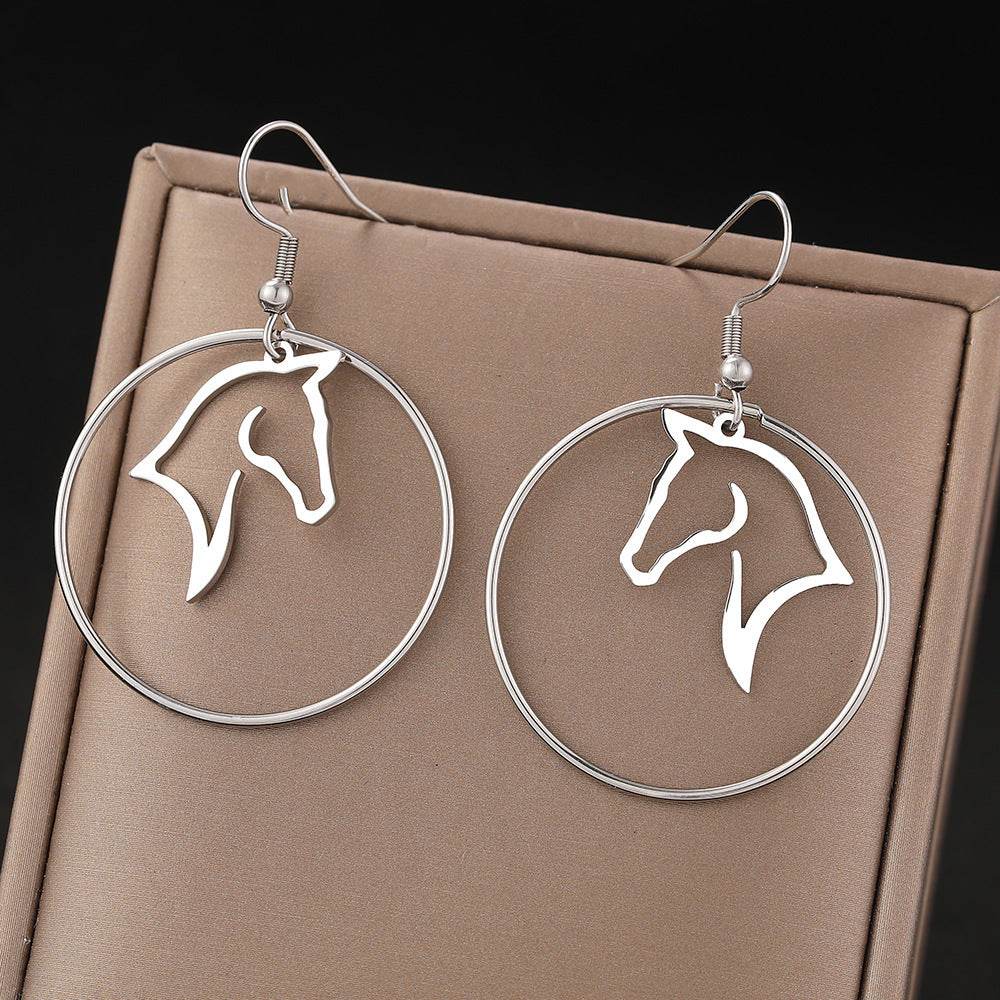 European and American minimalist stainless steel horse head hoop earrings