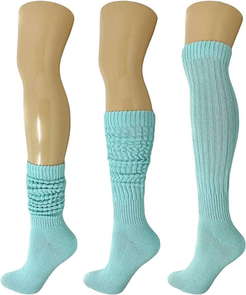Extra-Long Heavy Cotton Slouch Boot Socks for Women – 3 Pairs, Soft & Warm, Stretchy Over-The-Calf, Shoe Size 5-10