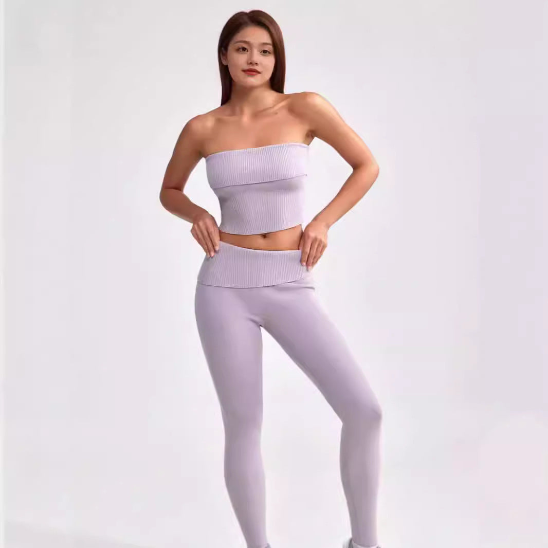 New Women's Tube Top Bell-bottom Pants Yoga Clothes Two-piece Set