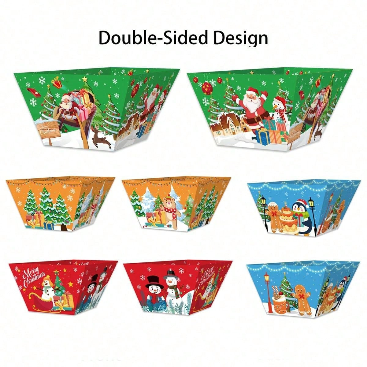 12 PCS Christmas Paper Food Tray Xmas Decorations Christmas Gingerbread Man Disposable Snack Popcorn Bowl Popcorn Containers Boxes For Winter Christmas Party Supplies
