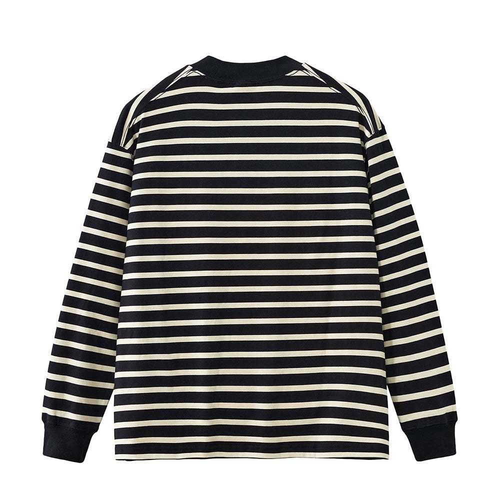 Men's Pure Cotton Contrast-color Striped Long-sleeved T-shirt