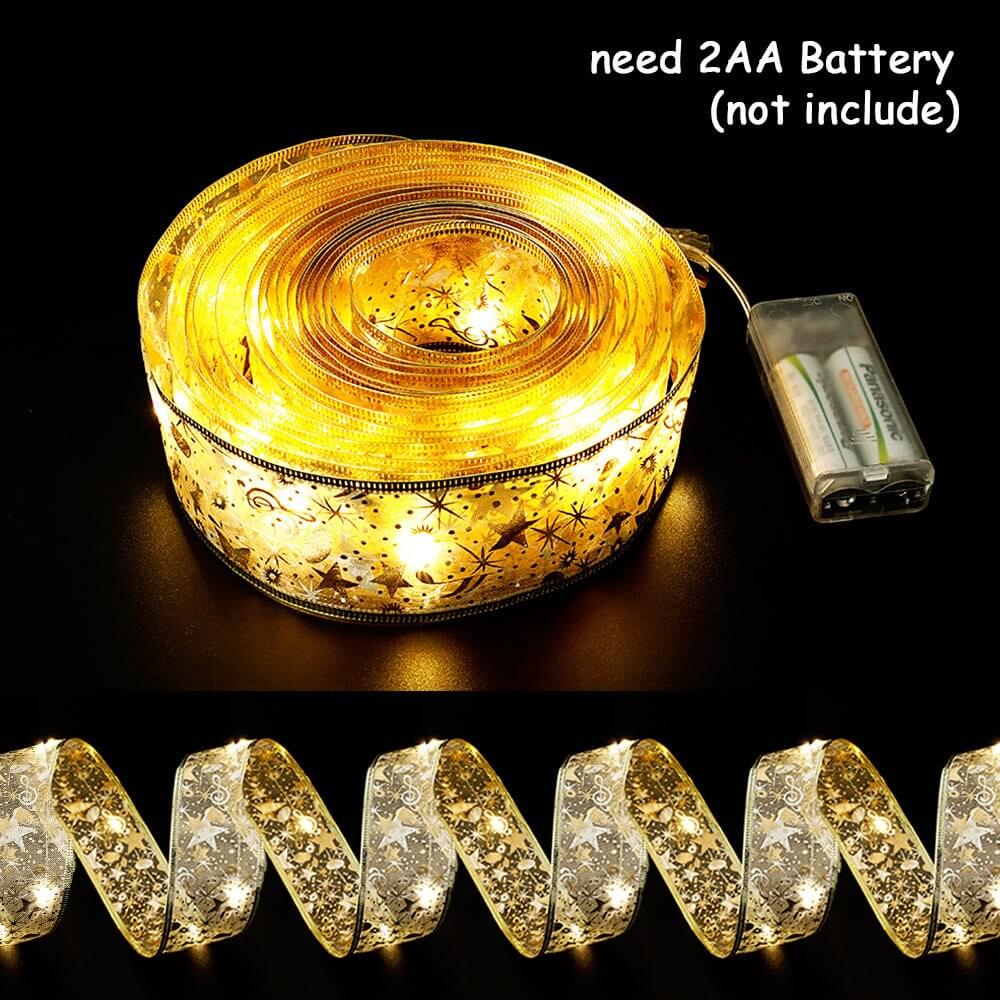 gold fairy lights ribbon bow tie with star pattern and battery pack