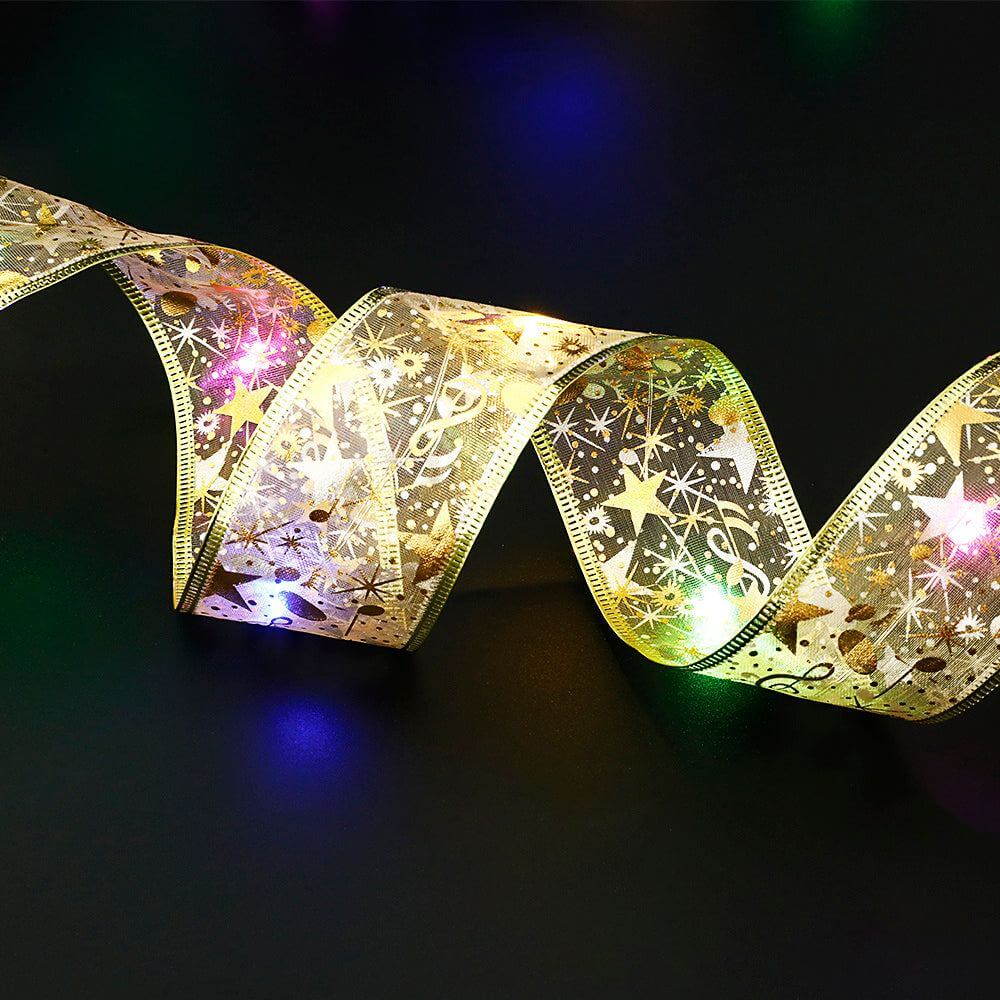colorful fairy lights ribbon bow tie with LED lights and decorative patterns