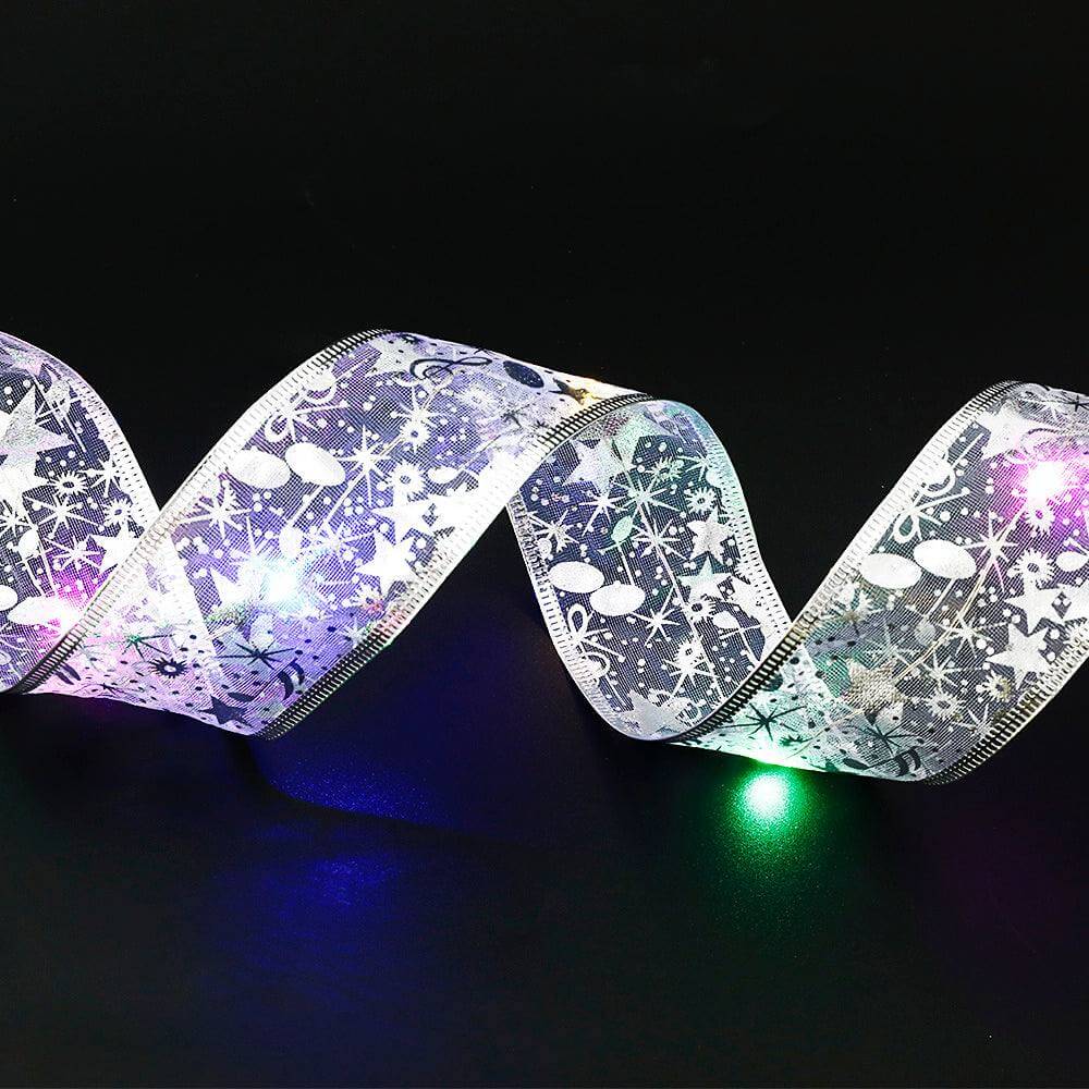colorful fairy lights ribbon bow tie with LED lights on patterned cloth