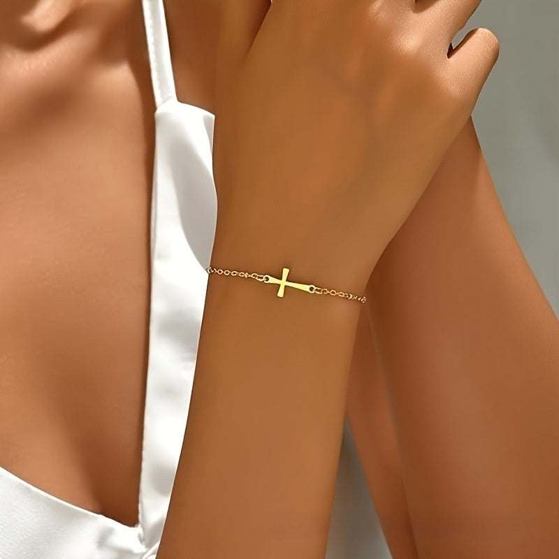 Gold Fashion Best-seller cross bracelet with geometric iron design on wrist