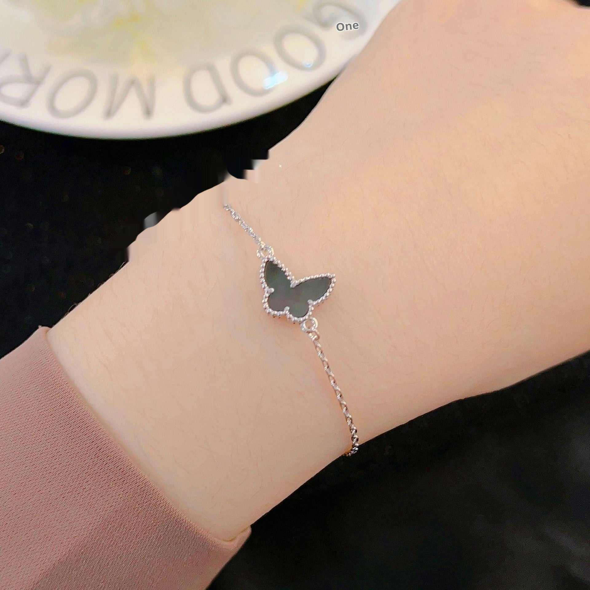 Fashion blue turquoise butterfly copper bracelet on wrist electroplated unisex jewelry