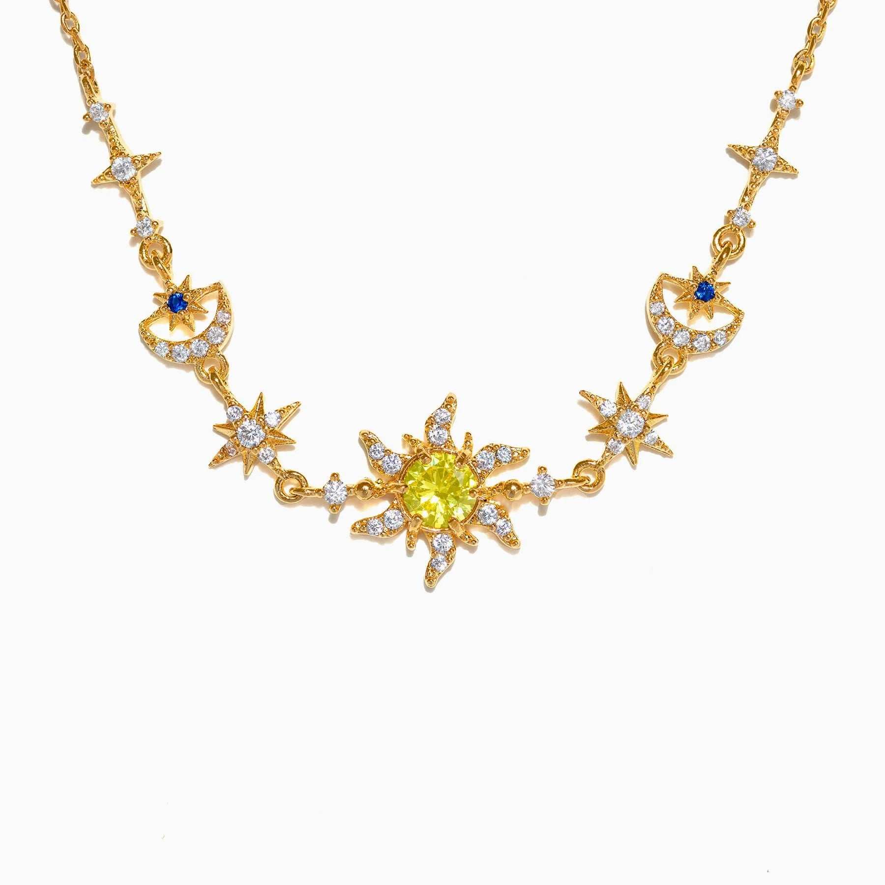 Fashion Sun Eight gold-plated copper necklace with star, sun, and moon design for women
