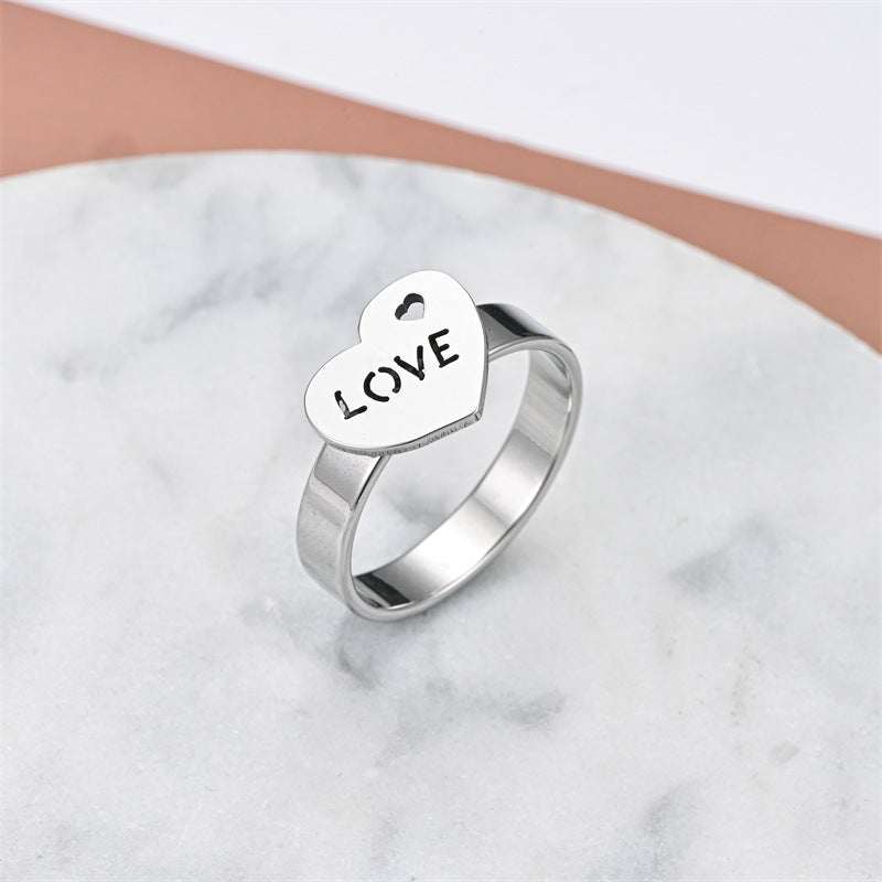 Fashionable elegant stainless steel couple ring with heart and LOVE engraving