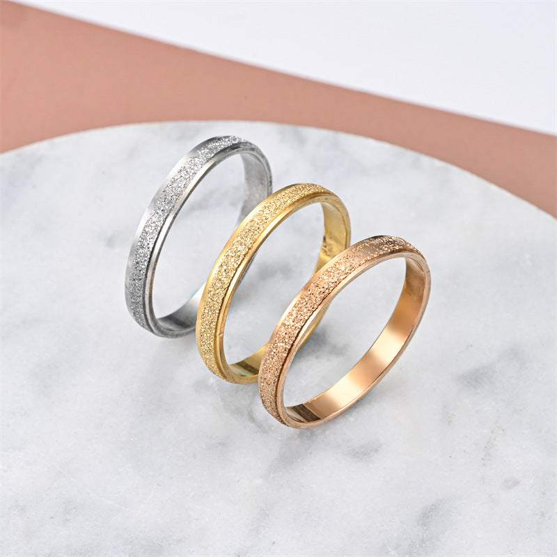 Fashionable elegant stainless steel non-fading titanium steel rings in silver, gold, and rose gold with starry sky texture