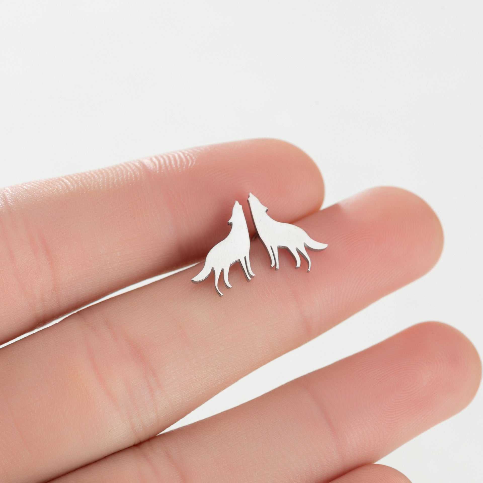 Female Japan and South Korea style cute small animal wolf ear stud earrings in stainless steel