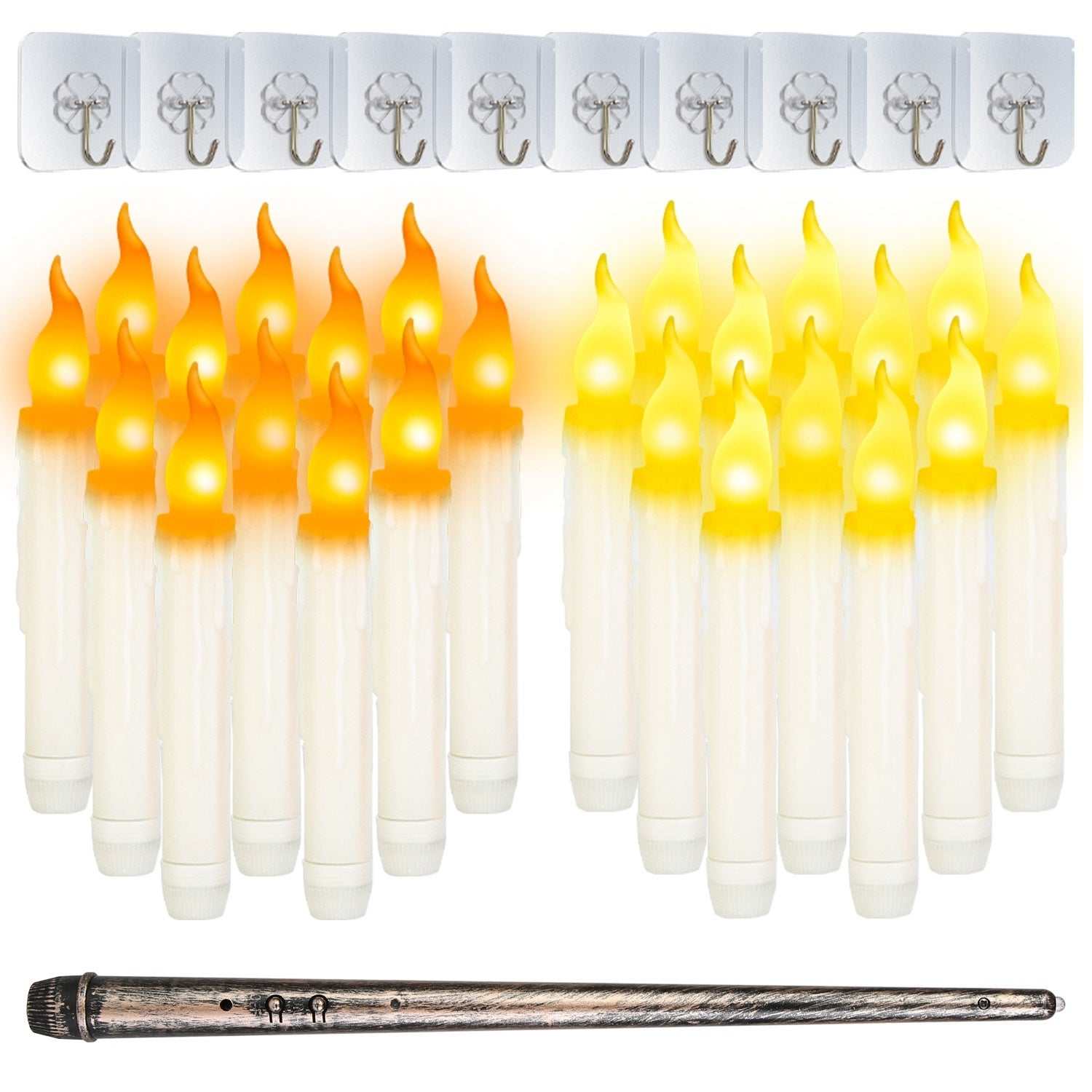 Flameless floating candles with remote; includes 24 LED candles and a remote control for easy operation.