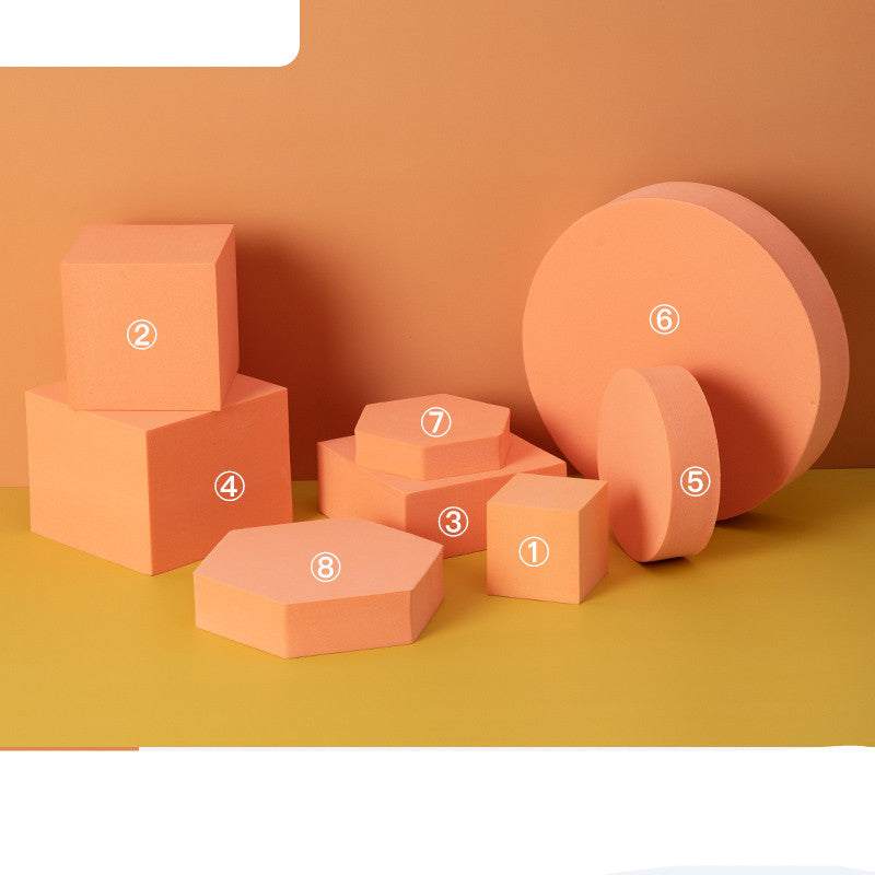 Photo prop geometric cube decor set in various shapes and sizes, pastel orange polymer foam blocks