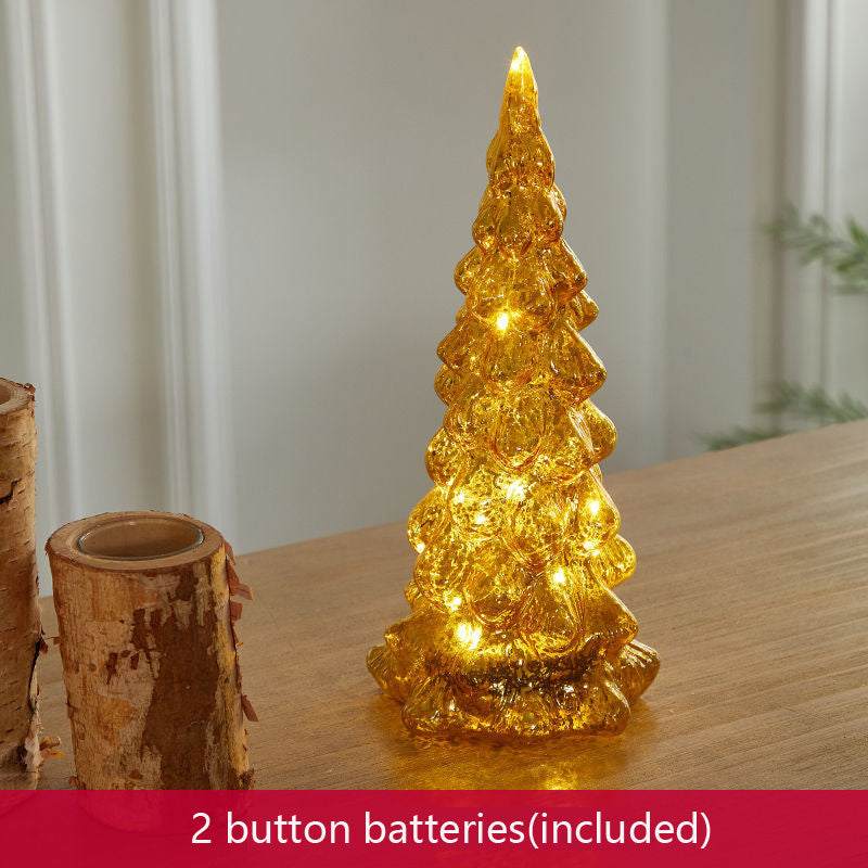 Gold geometric Christmas tree decoration with lights, perfect for festive Christmas table decorations.