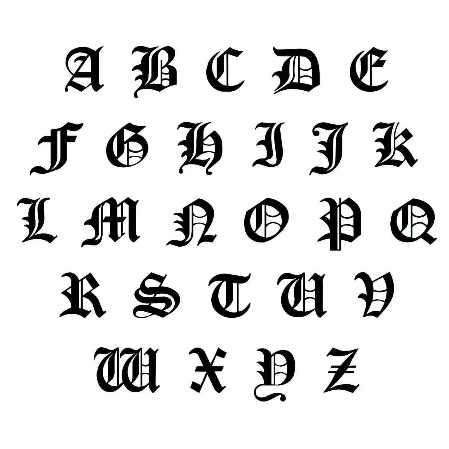 Custom Gothic alphabet letters A-Z in stylish black font for personalized jewelry designs.