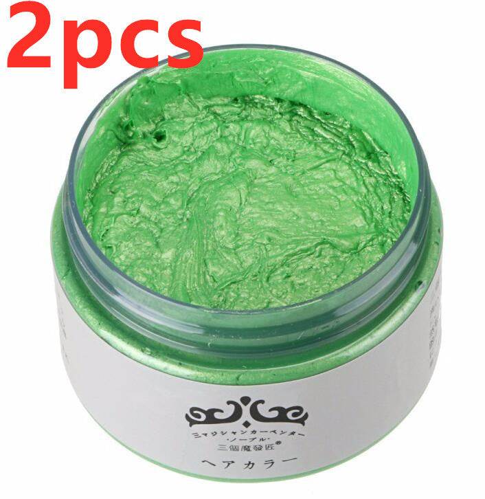 Green hair color wax in open container for one-time hair dyeing, 2pcs pack