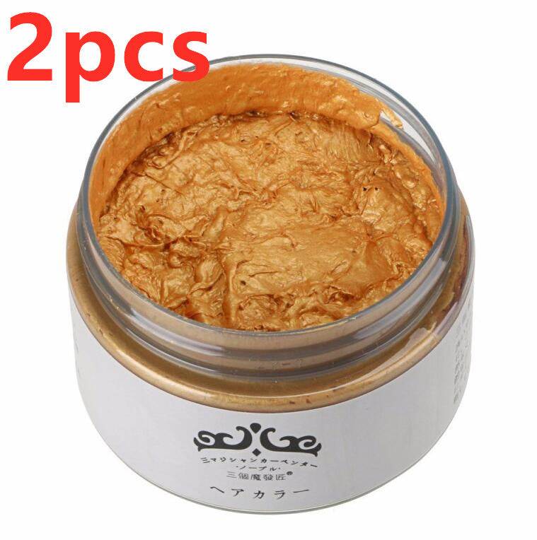 Gold hair color wax in open container for one-time hair dyeing, 2pcs pack