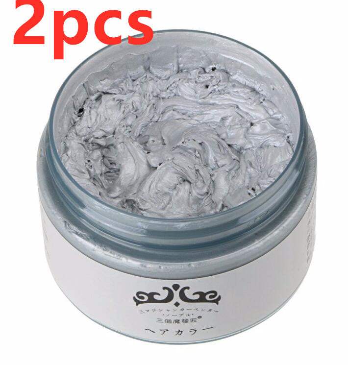 Jar of silver hair color wax for one-time hair dye, 2 pieces included