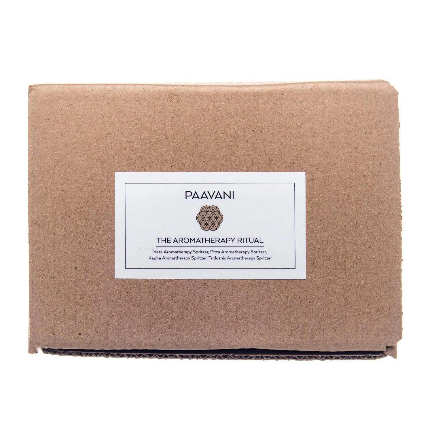 Holistic Aromatherapy Ayurvedic Mood Spritzer Kit packaging with essential oil blend for balancing doshas.