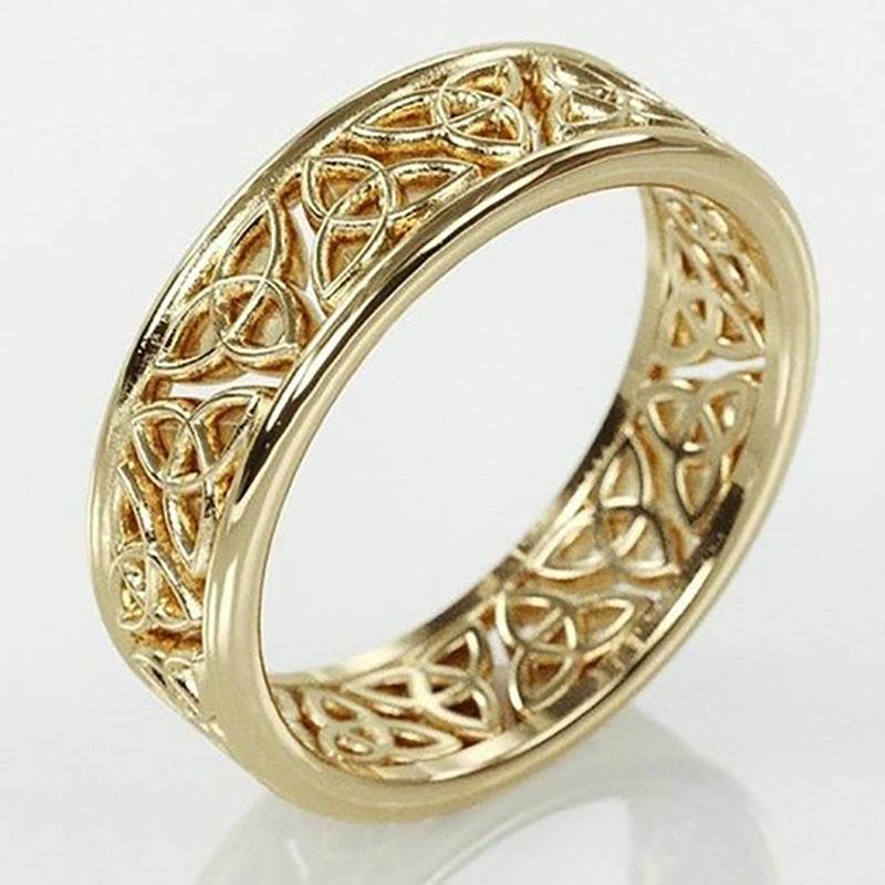 Gold electroplated hollow flower ring for women with geometric alloy design