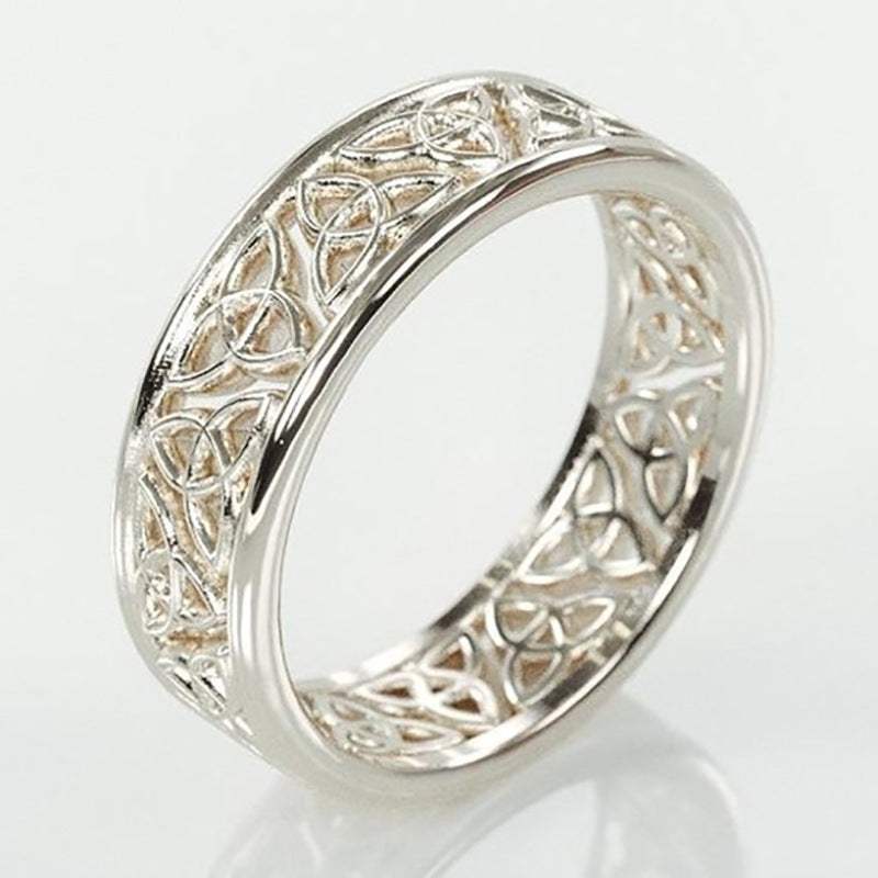 Electroplated silver hollow flower ring with geometric design for women