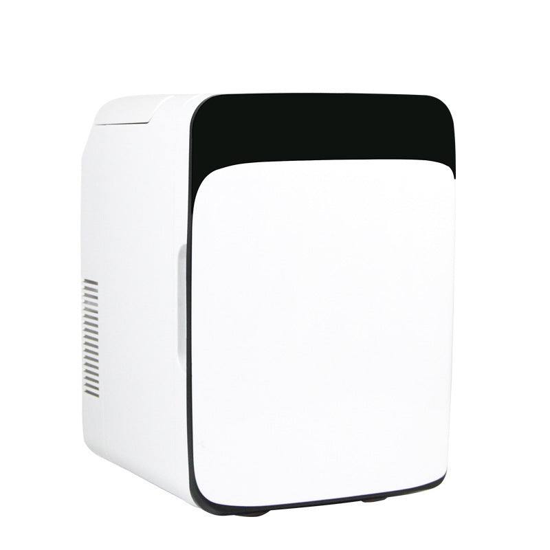 Compact white household refrigerating box for cosmetics and beverages, 6-10L capacity, semiconductor cooling, 12V power.