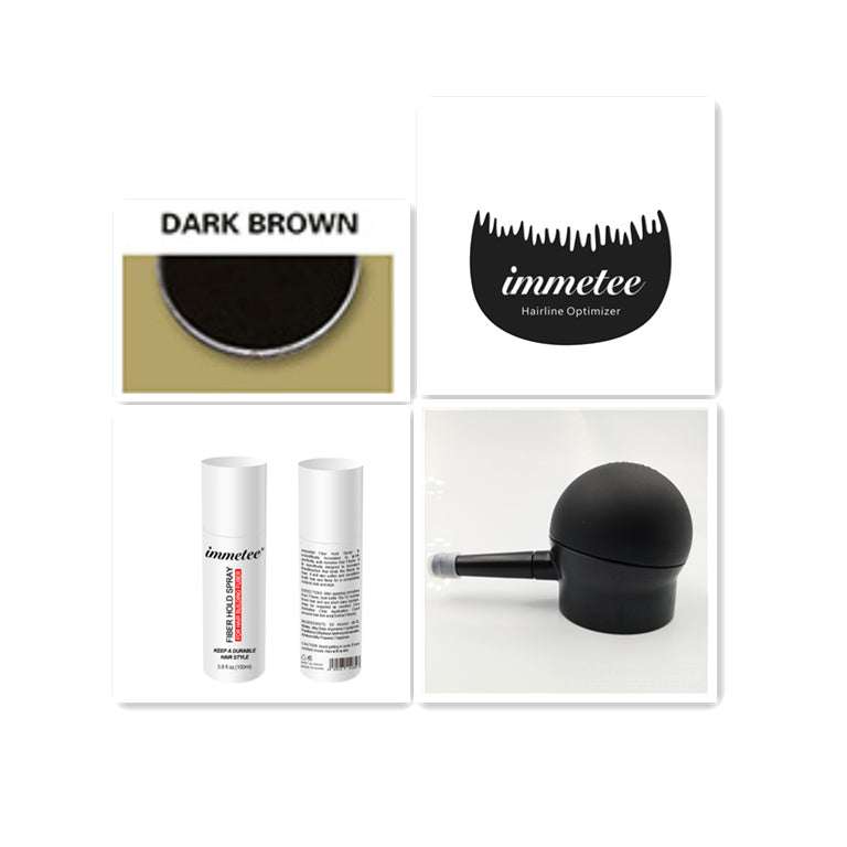 Plant hair additive immetee hair extension fiber powder for thinning hair in dark brown color with applicator tool
