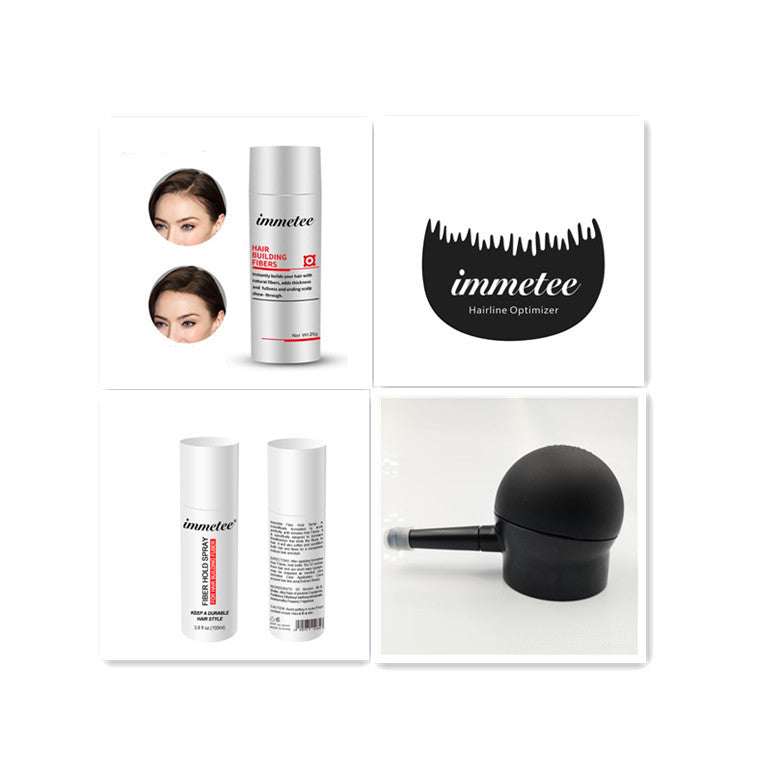 Plant hair additive fiber powder by immetee for thinning hair coverage and hair thickening.