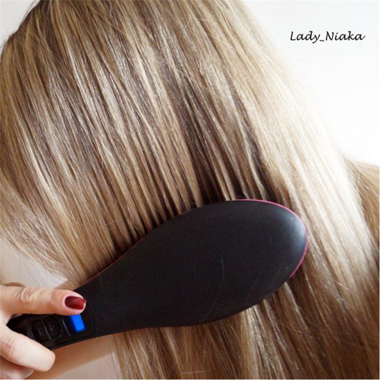 Imply Straight Electric Hair Comb smoothing blonde hair with LED display and negative ion technology