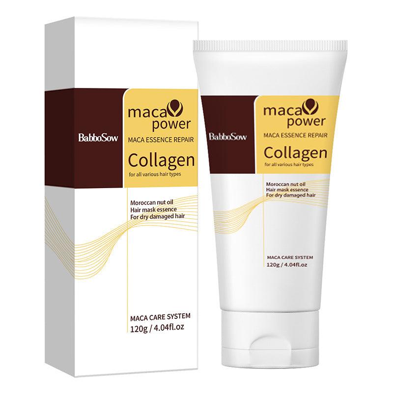 Intense Moisturizing Collagen Hair Mask tube and box for dry damaged hair with Moroccan nut oil and maca essence repair