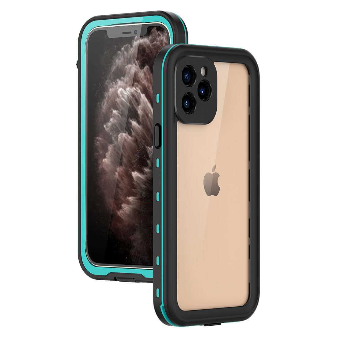 IP68 waterproof case for iPhone 11/12 Pro Max, shockproof design with TPU and PC material, protects against drops and dirt.