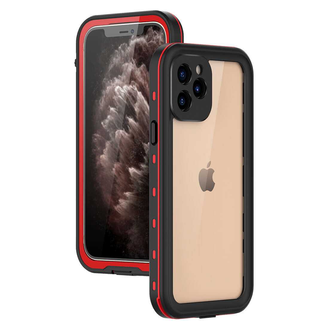 IP68 waterproof shockproof case compatible with iPhone 11, 12 Pro Max, featuring durable TPU and PC materials.
