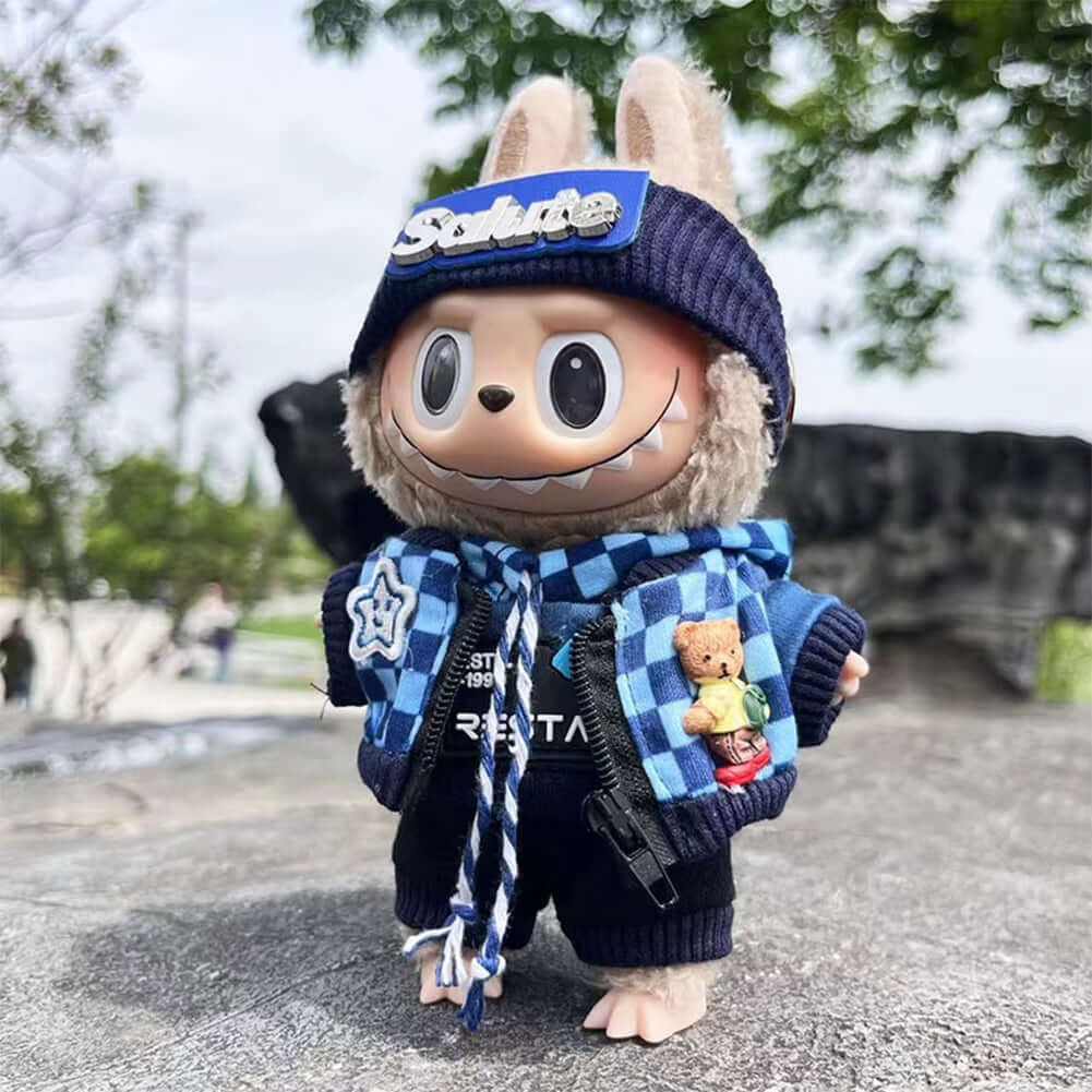 For Labubu 17Cm Doll Clothes Cute Plush Doll Clothes Headband Hoodie Coat Trousers Doll Dress up for Labubu Dolls Fans Gift