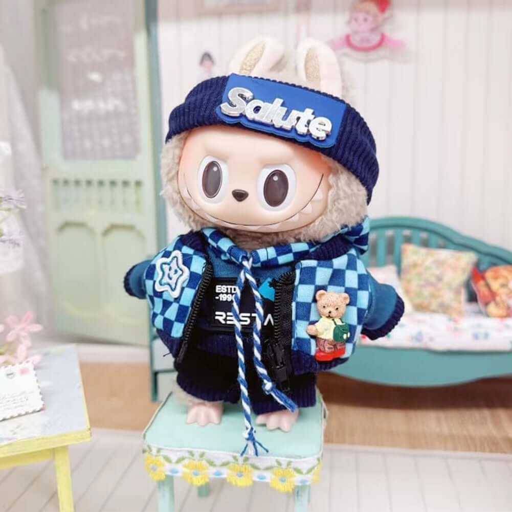For Labubu 17Cm Doll Clothes Cute Plush Doll Clothes Headband Hoodie Coat Trousers Doll Dress up for Labubu Dolls Fans Gift