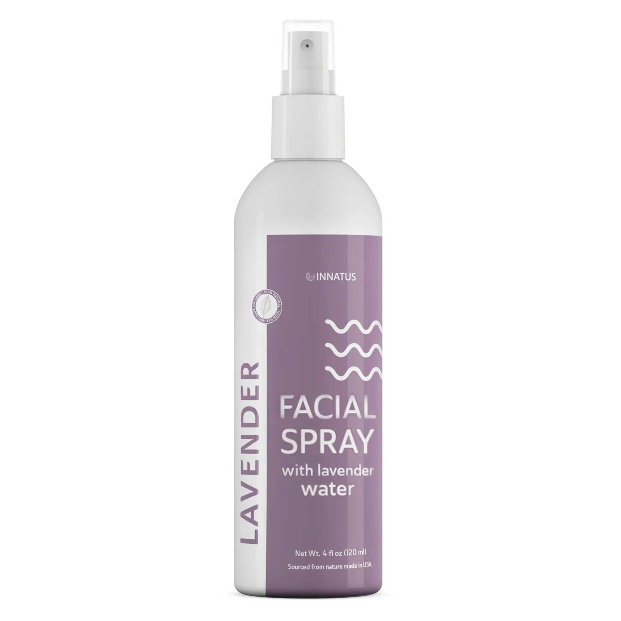 Lavender facial spray bottle for hydration and calming skincare with natural lavender water, perfect for self-care routines.