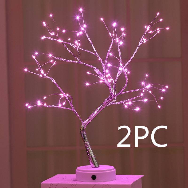 LED Christmas tree night light with 108 pink LED lights and touch switch on white base