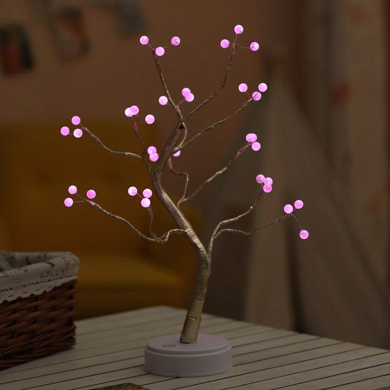 LED Christmas tree night light with 108 pink LED bulbs on flexible branches and touch control base