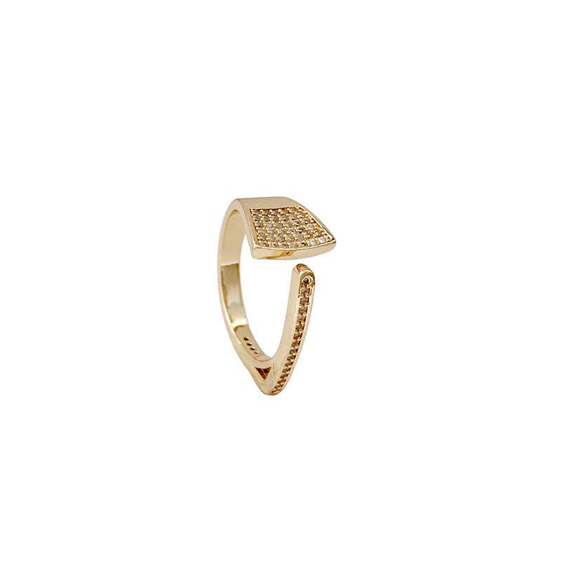 Light luxury adjustable gold index finger ring with geometric platinum inlaid gems